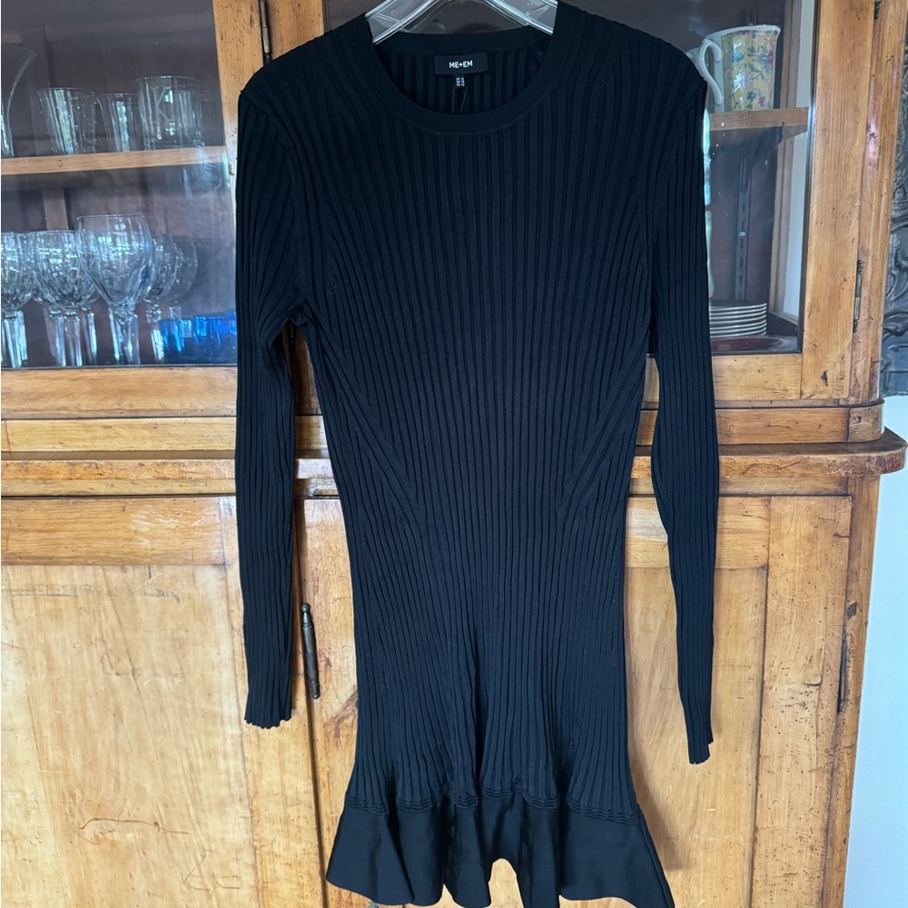 Me+Em Frill Hem ribbed black mini dress NWT